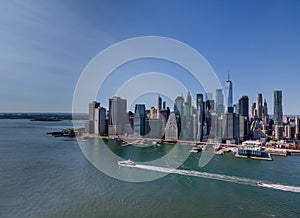 Beautiful aerial view of lower Manhattan cityscape across Hudson river New York USA