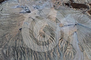 Beautiful aerial view of a lunar landscape  over the muddy volcanoes