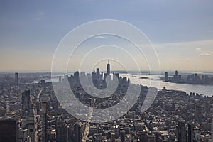 Beautiful aerial view on Manhattan and East River. New York, USA.