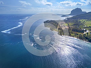 Beautiful aerial view of ocean and reef, Island of Mauritius photo