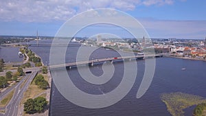 Beautiful aerial view over Riga city with old town