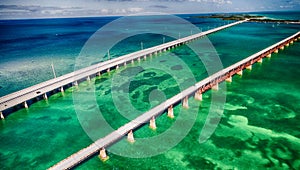 Beautiful aerial view of Overseas Highway Bridge, Florida