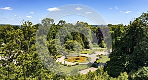 A beautiful aerial view of the park and garden