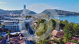 Beautiful aerial view of Patong Beach coastline in Phuket, Thailand