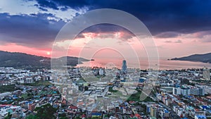 Beautiful aerial view of Patong beach over city