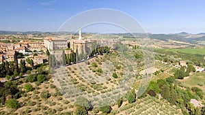 Beautiful aerial view of Pienza, small medieval town of Tuscany