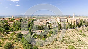 Beautiful aerial view of Pienza, small medieval town of Tuscany