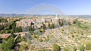 Beautiful aerial view of Pienza, small medieval town of Tuscany