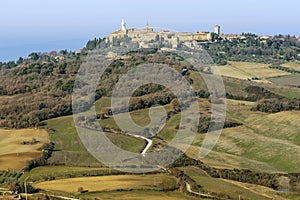 Beautiful aerial view of Pienza and surroundings, Siena, Tuscany, Italy