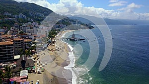 Beautiful aerial view of the Puerto Vallarta beach and Los Muertos Pier