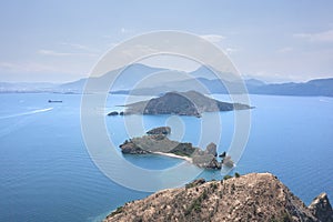 Beautiful aerial view of scope the sea and mountains in the morning