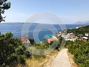 Beautiful aerial view of the sea and the town of Krvavica.