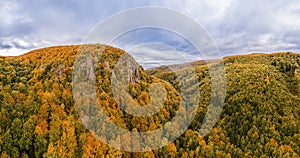 Beautiful aerial view of slovakian landscape in autumn. Mountain range Vtacnik.