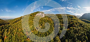 Beautiful aerial view of slovakian landscape in autumn. Mountain range Vtacnik.