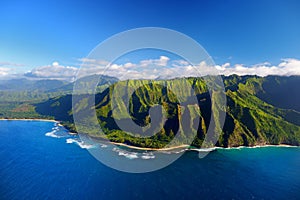 Beautiful aerial view of spectacular Na Pali coast