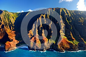 Beautiful aerial view of spectacular Na Pali coast, Kauai