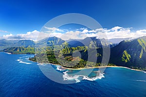 Beautiful aerial view of spectacular Na Pali coast, Kauai