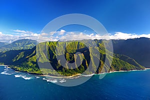 Beautiful aerial view of spectacular Na Pali coast, Kauai