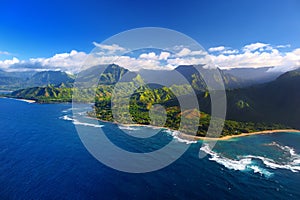 Beautiful aerial view of spectacular Na Pali coast, Kauai