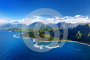 Beautiful aerial view of spectacular Na Pali coast, Kauai