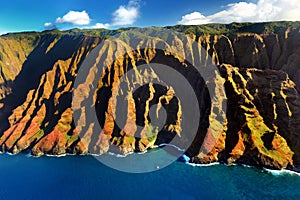 Beautiful aerial view of spectacular Na Pali coast, Kauai