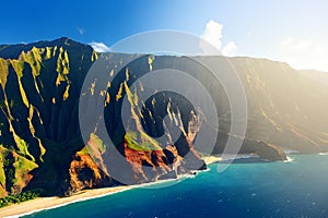 Beautiful aerial view of spectacular Na Pali coast, Kauai