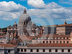 Beautiful aerial view on the St. Peter`s Basilica  Famous Roman landmark  and ancient classical buildings of the Vatican on