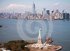 Beautiful aerial view of Statue of Liberty - New York City