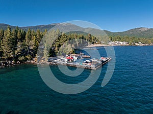 Beautiful aerial view of the Tahoe lake from above in California, USA.