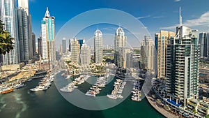 Beautiful aerial view timelapse of Dubai Marina at day time in Dubai, UAE