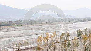 Beautiful aerial view of trees in the autumn winter dormancy period