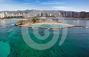 Beautiful Aerial View of Waikiki Beach Magic Island Oahu Hawaii photo