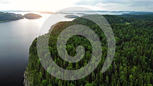 Beautiful aeril view of Lake Onega in Karelia. Russia.