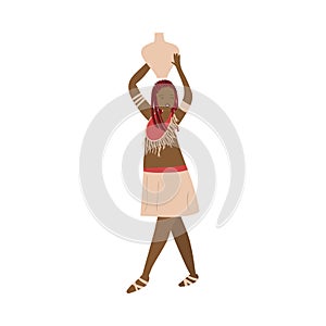 Beautiful african aborigine woman in traditional clothes with water jug