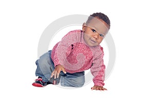 Beautiful African American baby crawling