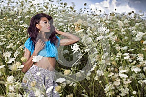 Beautiful African American girl enjoys summer day.