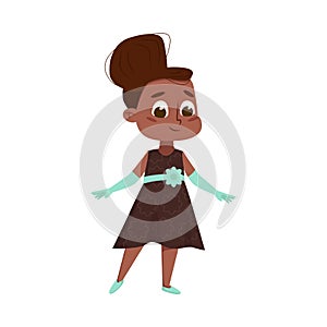 Beautiful African American Little Girl in Elegant Dress, Cute Kid Wearing Retro Nice Clothes Cartoon Style Vector