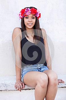 Beautiful African American model posing fashion style
