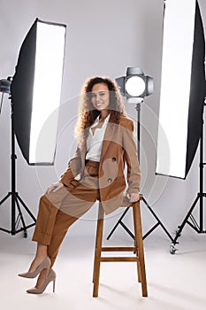 Beautiful African American model posing in studio. Professional photo session
