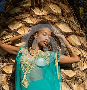 Beautiful African American model wearing tunic dress