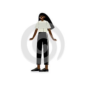 Beautiful African American Woman With Long Hair, Beauty Diversity, Body Positive Vector Illustration