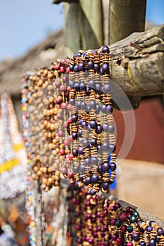 Beautiful African beaded necklaces at an open air market