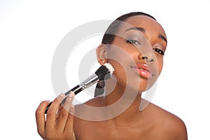 Beautiful African beautician make up powder brush