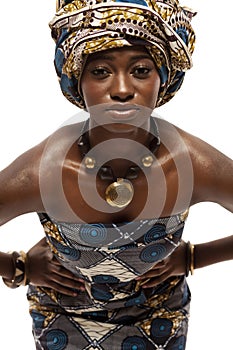 Beautiful African fashion model in traditional dress.