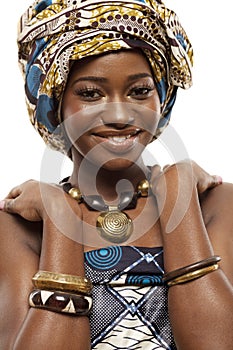 Beautiful African fashion model in traditional dress.