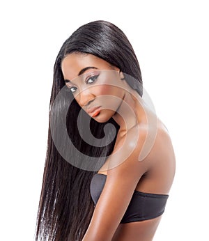 Beautiful African model with long hair photo