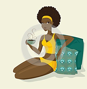 Beautiful african women with coffe