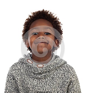 Beautiful Afro-American child with grey wool jersey