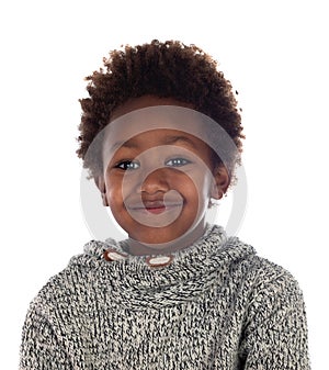 Beautiful Afro-American child with grey wool jersey