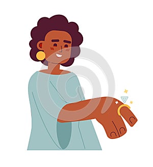 Beautiful afro american fiancee with ring on finger semi flat colorful vector character